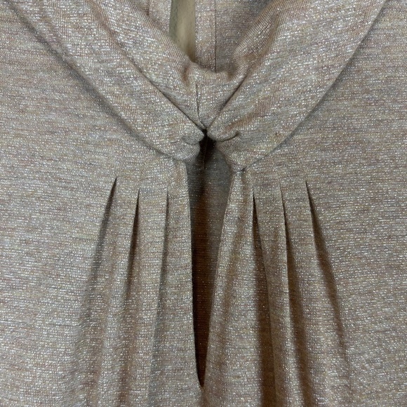 Karl Lagerfeld Paris Gold Shimmer Pleated Front/Keyhole Knit 3/4 Sleeve Pullover - Picture 4 of 10